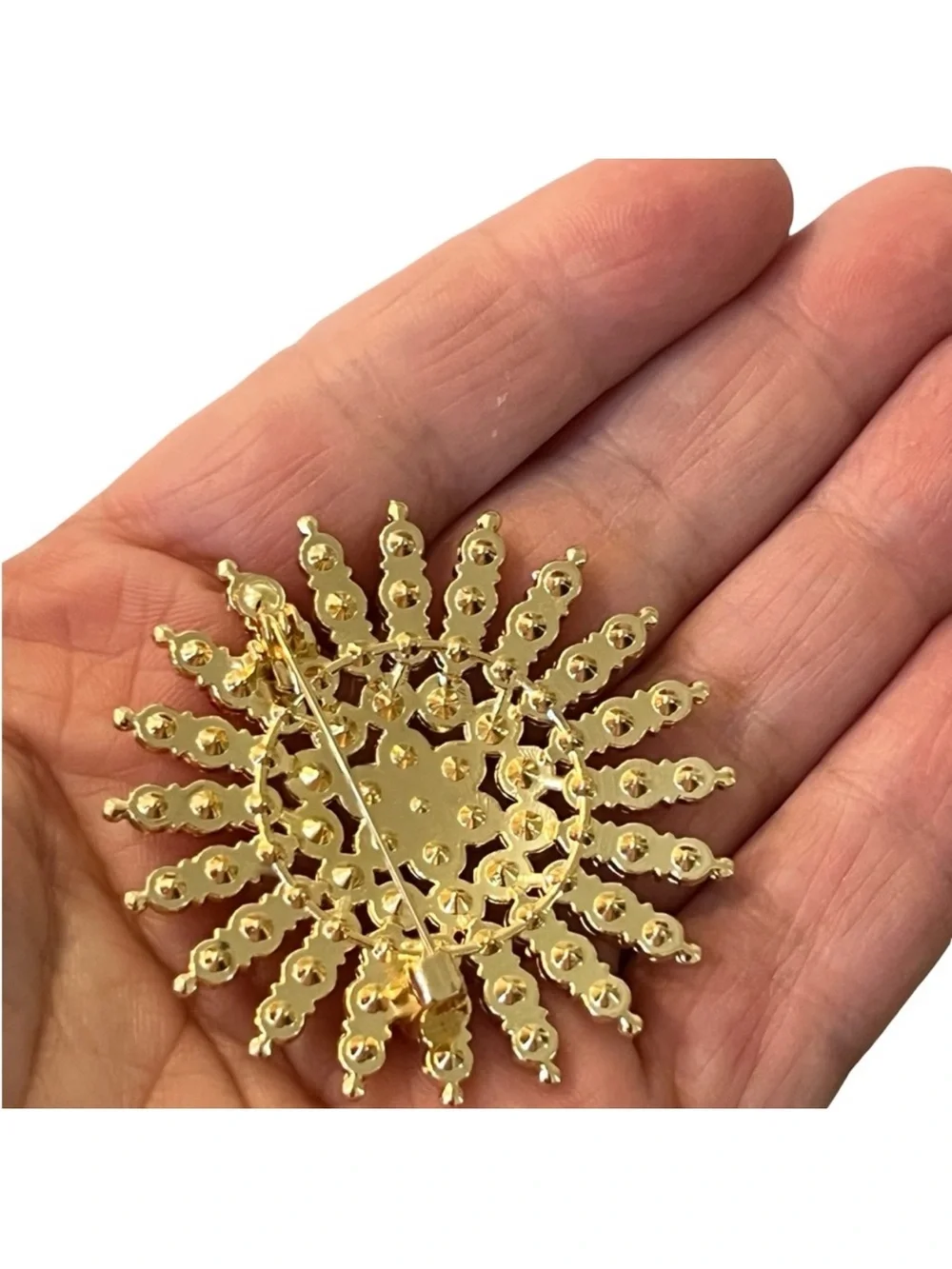Gold-Tone Red Crystal & Pearl Sunburst Brooch FINAL PRICE DROP